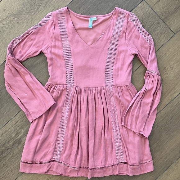 Alya Pink Peplum Tunic with Bell Sleeves - Picture 1 of 8